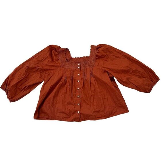 Gap Women’s Peasant Bohemian Top Country Cottage Core Brown XXL Puff Sleeves - Picture 1 of 7